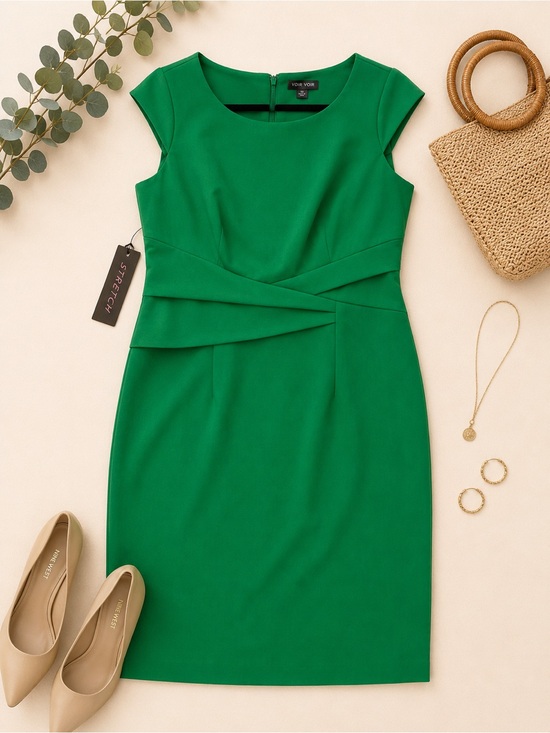 Voir Voir Dresses & Skirts - Voir Voir Emerald Green Cap-Sleeve Midi Sheath Dress